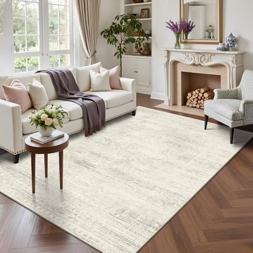 Vintage 5x7 Washable Neutral Area Rugs, Ivory Rug for Living Room by LatteFog