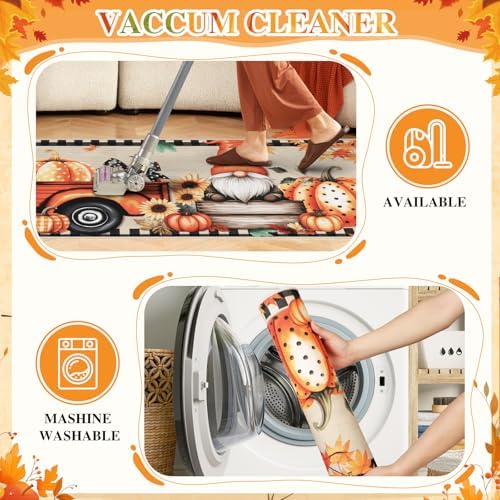 Homcomoda Fall Kitchen Mats for Floor 3PC, Thanksgiving Pumpkin Non Slip Kitchen Rugs, Washable Non Skid Kitchen Rugs, Comfort Standing Mat for Laundry, Desk, Bar, Office - Image 5