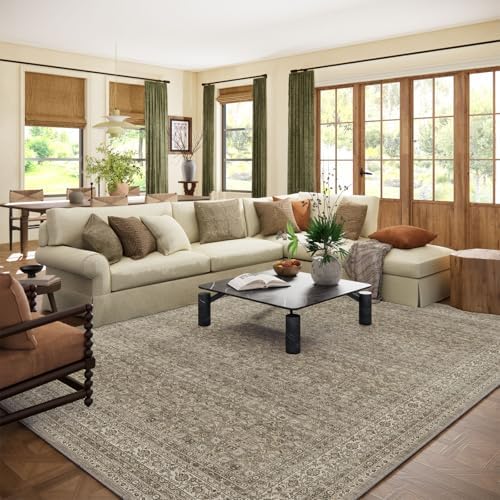 10x12 Area Rugs for Living Room: Large Rugs Washable Stain Resistant Non Slip Distressed Vintage Rug Low Pile Faux Wool Soft Carpet for Bedroom Farmhouse Dining Room Nursery Kids Playroom by palohom