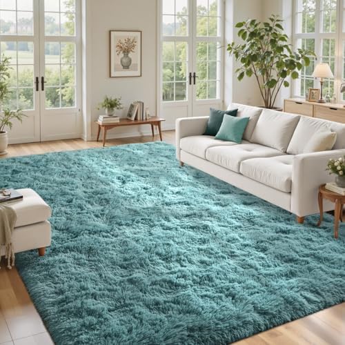 8x10 Area Rugs for Living Room Teal Shag Rugs,Modern Plush Non-Slip Soft Carpets for Bedroom Kids Nursery Dorm Daycare Floor - Image 2