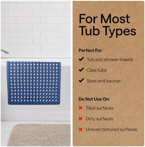 GORILLA GRIP Bath Tub Shower Mat, Bathtub Floor Liner, 35x16 Clear Navy - Image 5