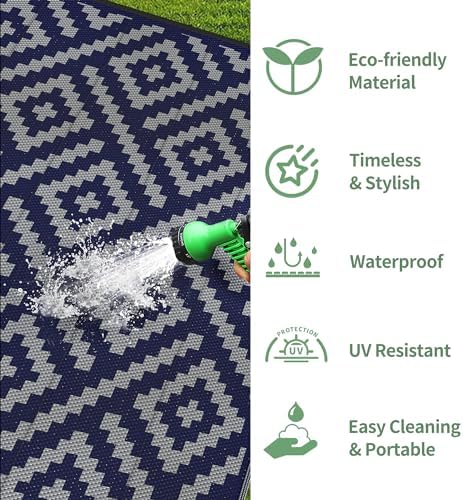 GENIMO Outdoor Rug, Waterproof Plastic Rugs for Patio, 6'x9' Blue Grey - Image 6