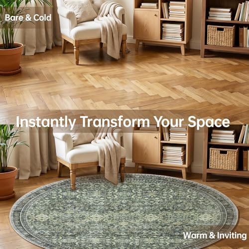 Sasttie Round Rug 6ft, Ultra-Soft Washable Rug for Living Room, Dark Green - Image 2