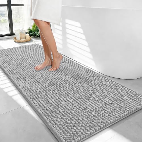 OLANLY Thick Chenille Bathroom Runner Rugs Mats 44x24, Light Grey by OLANLY