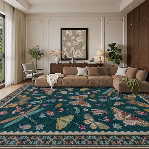 10x12 Area Rug Living Room: Soft Floral Washable Carpet Teal - Image 2