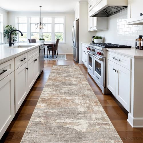 Ksrau 3x9 Runner Rug Washable: Non Slip Hallway Floor Carpet Brown Brick - Image 2