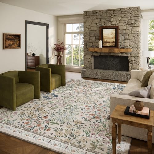 Machine Washable Rugs for Living Room: 8x10 Area Rugs for Bedroom Floral Non Slip Low Pile Soft Stain Resistant Carpet for Kitchen Dining Room Farmhouse Kids Room Nursery Indoor by palohom