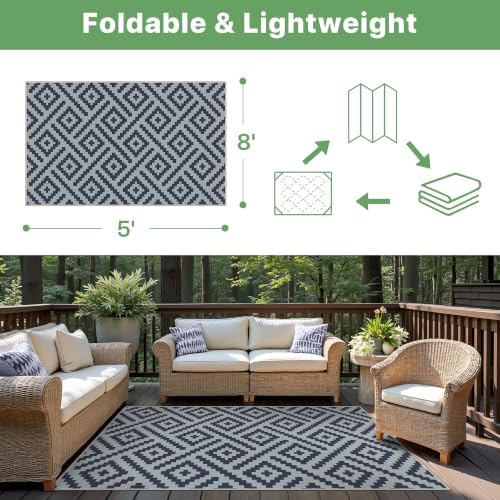 GENIMO Outdoor Rug, Waterproof Plastic Rugs for Patio, 5'x8' Slate Blue - Image 2