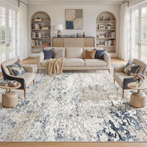 DMOYEST Area Rug Living Room Rugs 12x18 Extra Large Beige Blue Carpet - Image 3