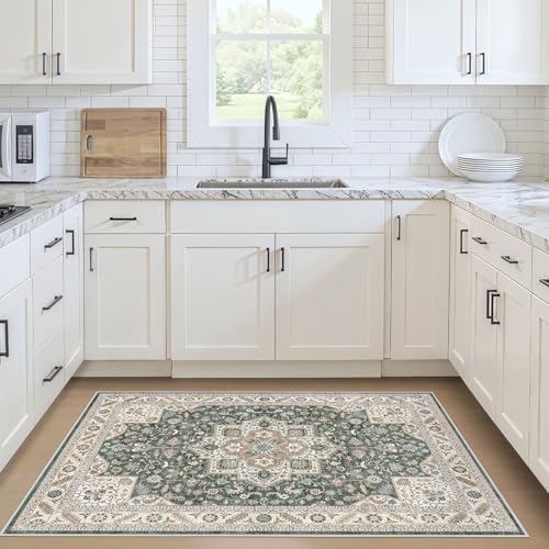 cotiled 3x5 Area Rug for Living Room, Washable, Traditional, Vintage Green - Image 2