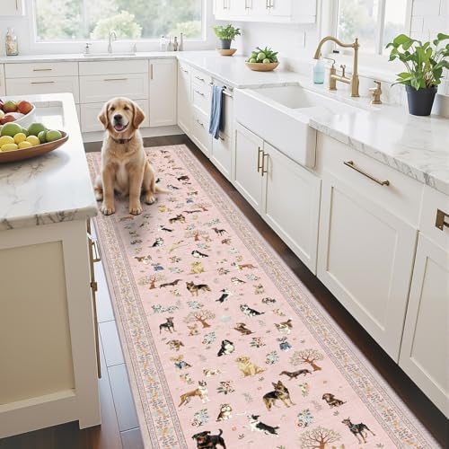 Pink Floral Hallway Runner Rug 2x10 for Kitchen Bathroom by WelcometoBabovid
