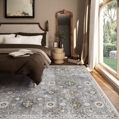 Machine Washable Rug for Living room: 6x9 Area Rugs Boho Vintage Rugs Stain Resistant Non Slip Low Pile Lightweight Soft Carpets for Bedroom Kitchen Dining Room Nursery Kids Room Farmhouse Home Office - Image 3