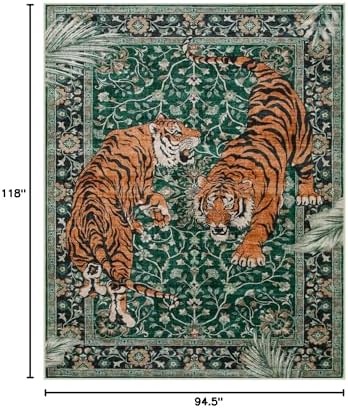 Moynesa Tiger Washable Rugs, 8x10 Area Rugs for Living Room, Soft Large Vintage 8x10 Bedroom Green Rug, Botanical Non Slip Ultra Thin Floor Carpet for Dining Room Home Office - Image 2