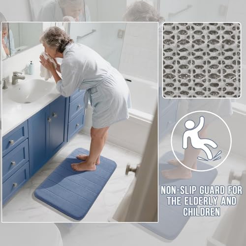 Yimobra Memory Foam Bathroom Mat Set, 24 x 17 & 24 x 20 in, Denim Blue - Image 5