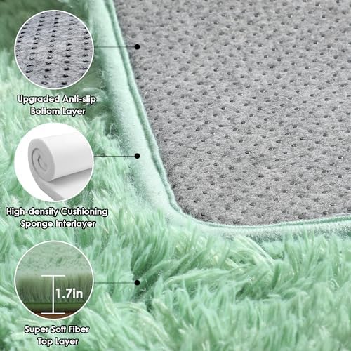 Sage Green Runner Rugs for Bedroom Living Room, Fluffy 2x6 Bedside Area Rug - Image 4