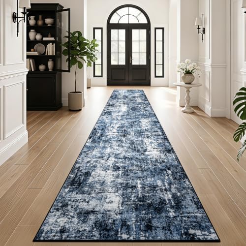 Rugflix 3x16 Runner Rug for Hallway, Washable Navy Blue Long Runners - Image 2