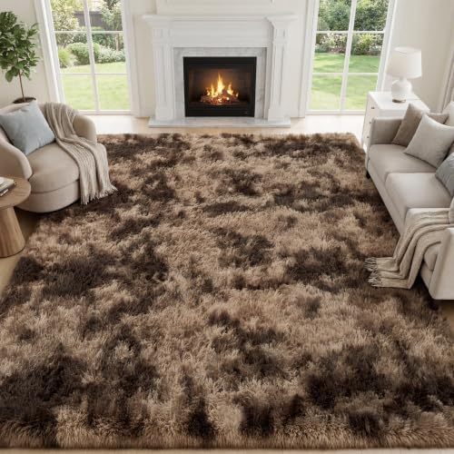 PLHXFR 8x10 Area Rug Living Room: Fluffy Bedroom Soft Shag Rug Coffee Brown - Image 3