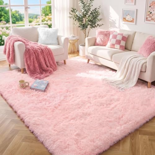 Pink Area Rugs for Bedroom Girls Soft Fluffy Shag Pastel Living Room Rugs - Image 4
