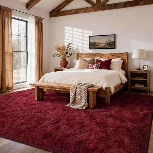 7x10 Ft Extra Large Shag Rugs for Living Room, Ultra Soft Fluffy Furry Area Rugs for Bedroom Indoor Floor, Aesthetic Carpet for Kids Home Decor (Burgundy) - Image 2