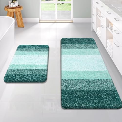 OLANLY Micorfiber Bathroom Rug Set 2 Piece, Soft Bath Mats, Blackish Green by OLANLY