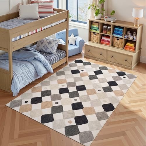 jinchan 5x7 Nursery Rug Washable Kids Playroom Rug Black and White Marble - Image 3