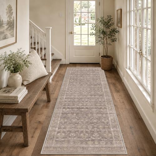 Kitchen Washable 2.6x8 Runner Rug Soft Retro Throw Carpet Taupe Wheat by HOME