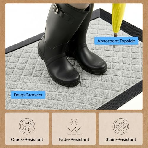 GORILLA GRIP WeatherMAX Door Mat, Indoor Outdoor, 35x23, Light Gray Lattice - Image 5
