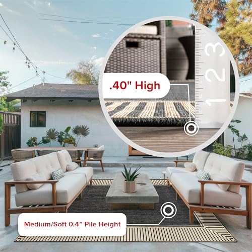 Nuloom Asha Dark Grey/Ivory, 8' Square, Casual, Striped Border, Soft and Cozy, High Traffic, Easy Clean, Durable Area Rug for Indoor/Outdoor Patio, Deck, Porch, Garden, Courtyard - Image 4