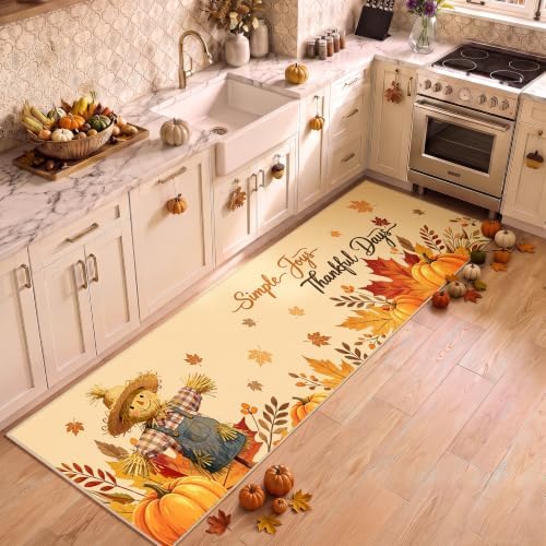 Fall Kitchen Rugs Runner 2.6'x10', Thankful Pumpkin Mats for Hallway - Image 2