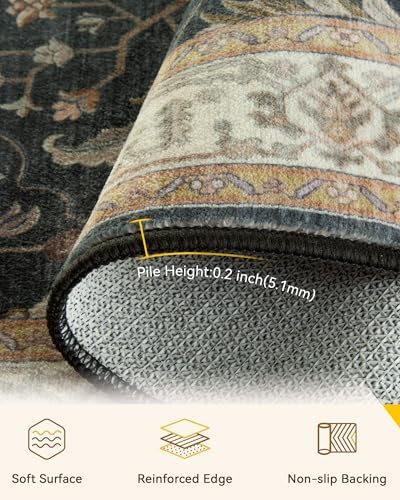RELEANY Washable Area Rug, Square 6'x6', Black/Vintage/Beige - Image 2