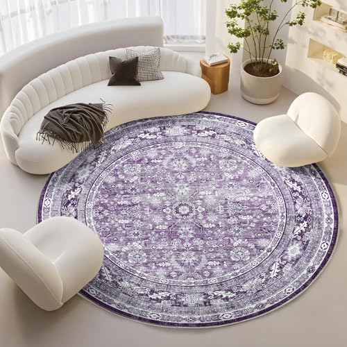 OPPODREAM Vintage Purple Area Rugs 6' Round, Washable Rug for Living Room by OPPODREAM