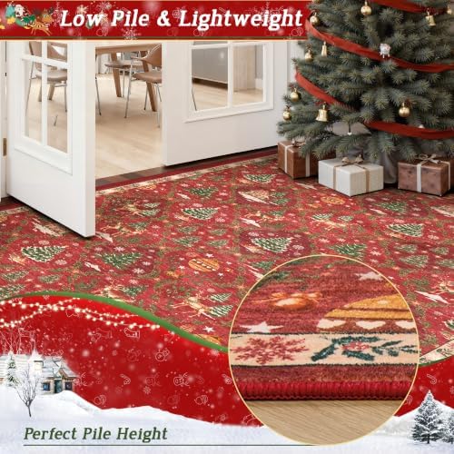 Madane Washable Christmas Area Rugs 4x6, Red Non-Slip Low-Pile Accent Rug - Image 6