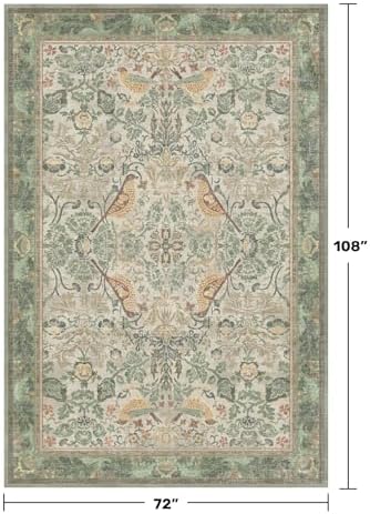 Hazo Haus Washable Living Room Rug 6x9 - Sage Floral Nature Area Rugs for Bedroom, Dining Room Kitchen Table Rug for Under Table, Office, Stain Resistant Non-Slip - Sage Green - Image 2