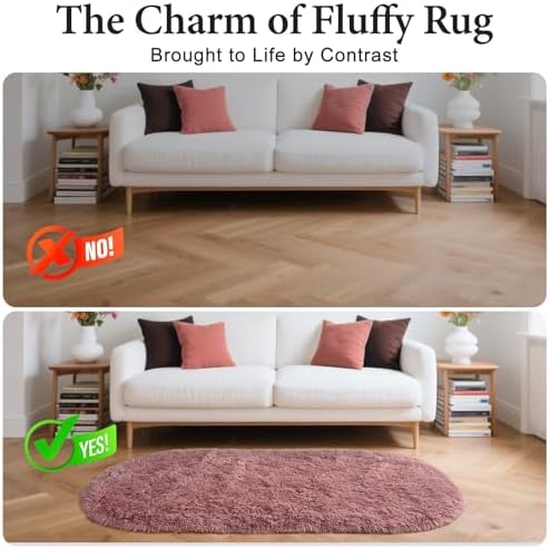 Noahas 2.6x5.3 Blush Fluffy Soft Oval Rug Non-Slip for Kids Bedroom Nursery - Image 5