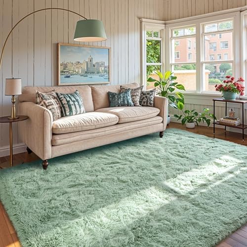 4x6 Rug Sage Green Area Rugs for Nursery Bedroom, Plush Soft Grass Fluffy Living Room Carpet for Kids Teens Home Decor Aesthetic by Lo%CC%80utiRootHome