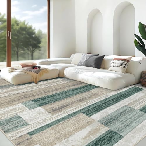 Area Rug Living Room Rugs 5x7 - Large Soft Boho Geometric Rugs, Non-Slip Foldable Washable Area Rug Non Shedding Morden Indoor Floor Carpet for Living Bedroom Office Dining Room (Green,5'x7') - Image 3