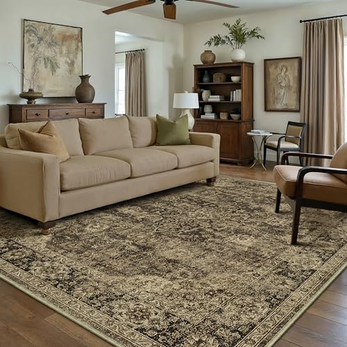 HUGEAR 6x9 Brown Retro Floral Washable Area Rug for Living Room by HUGEAR