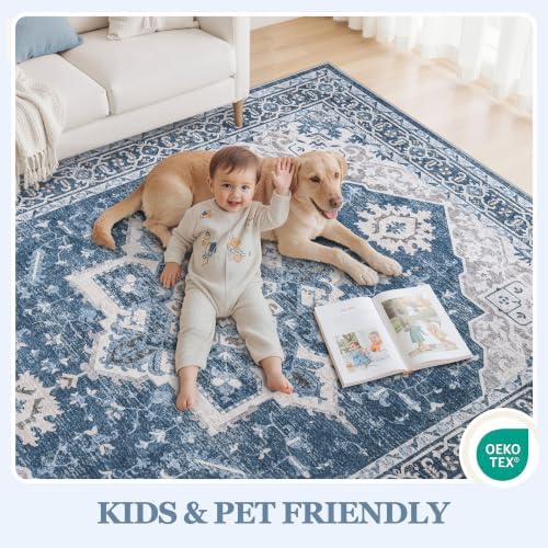 6x9 Washable Area Rugs for Living Room Blue Non-Slip Rug - Image 4