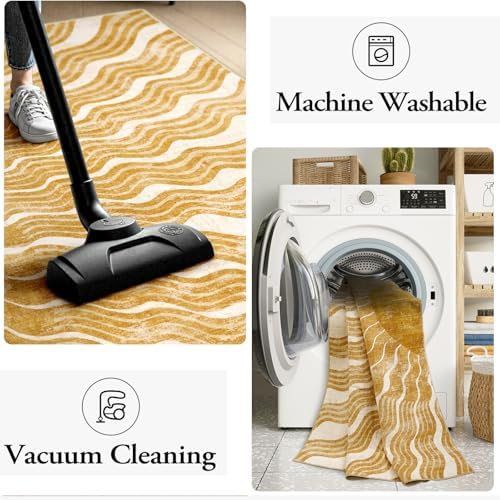 Hedlive Boho Machine Washable Rug 6x9, Sun Print Soft 6x9 Nursery Rug for Bedroom Classroom, Ultra-Thin Non Slip Kids Large Carpet for Living Room Playroom Office(6'x9',Gold/Multi) - Image 5