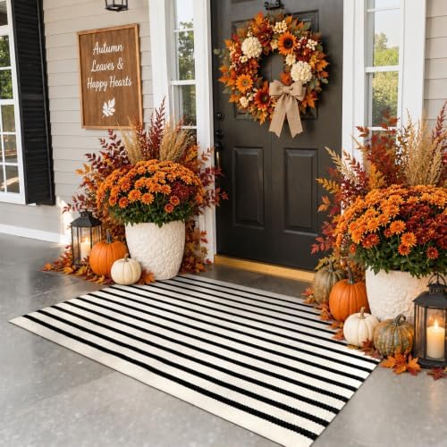 KIMODE Front Door Mat Outdoor Black White Fall Porch Entryway Rug Doormats - Image 5