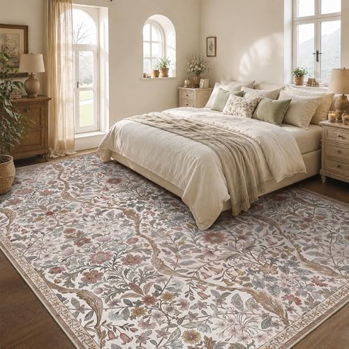8x10 Large Floral Area Rug Soft Living Room Rug Khaki Carpet - Image 2
