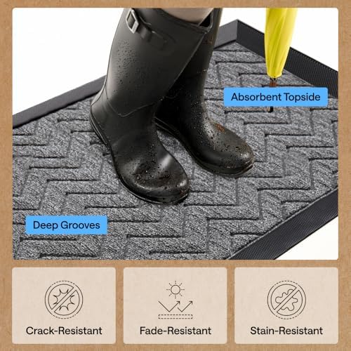 GORILLA GRIP WeatherMAX Door Mat, Indoor Outdoor, 60x24, Charcoal Chevron - Image 5