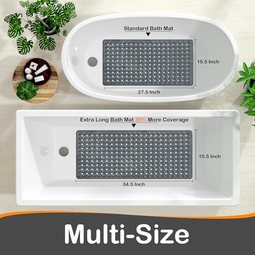Yimobra Bathtub Mat Non Slip, 34.5"X15.5" Long Shower Mat for Inside Shower, Machine Washable Bath Mat with Drain Holes & Strong Suction Cups, Soft on Feet, Bathroom Essentials, Dark Grey - Image 5