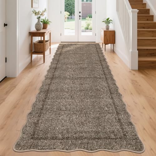 GarveeHome Scalloped Washable Runner Rug 2x10 Kitchen Runner Non Slip Taupe by GarveeHome