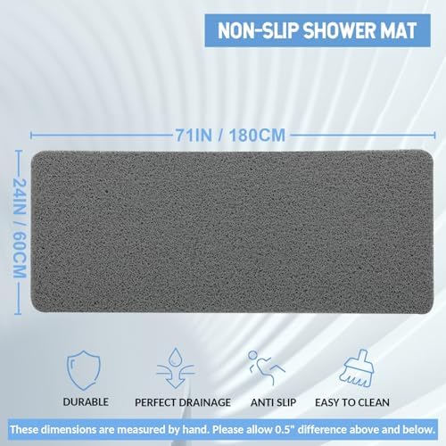 Hargiis Non-Slip Bathtub Mat, Anti Slip Shower Mat, Fast Drying Bathtub Mats, Foot Scrubber Mat, Anti Slip Mat for Tub, Floor, Bathroom, Kitchen, Home, Hotel (Grey 71"×24") - Image 2