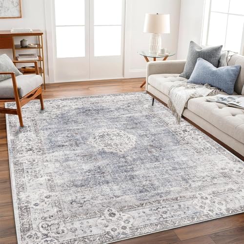 CHAMPLANT Washable Area Rug 3'x5' Vintage Traditional Floor Cover Foldable Thin Rugs Retro Kitchen Indoor Distressed Non Slip Carpet Floral Print Mat Bedroom Living Room - Image 2