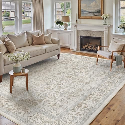 PureCozy Taupe Area Rug 5x8 Vintage Floral by PureCozy