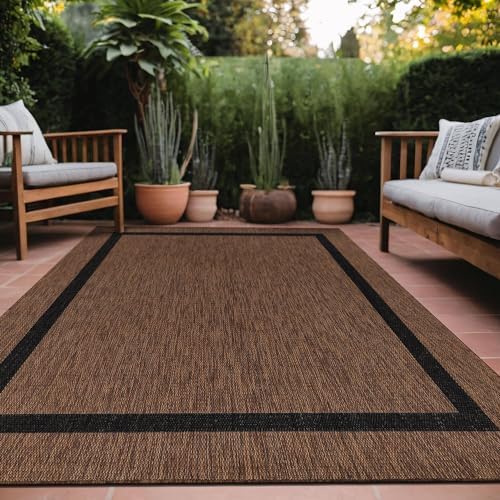 Luul Home Bordered Outdoor Rug 6x9 Washable Outside Carpet for Indoor Patio Porch Waterproof Easy Cleaning Non Shedding Area Rugs Nut Brown - Black 6 x 9 by Unknown