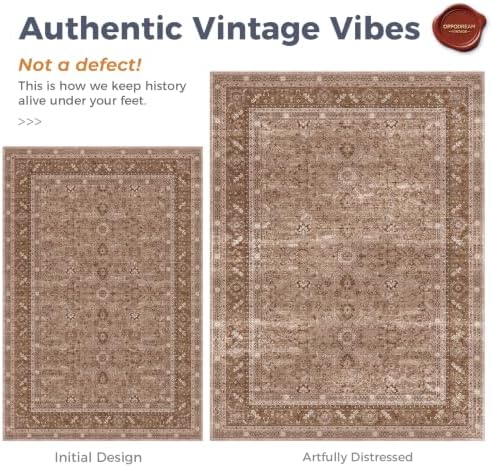 OPPODREAM Vintage Light Brown Area Rugs 10x14, Washable Rug for Living Room - Image 3