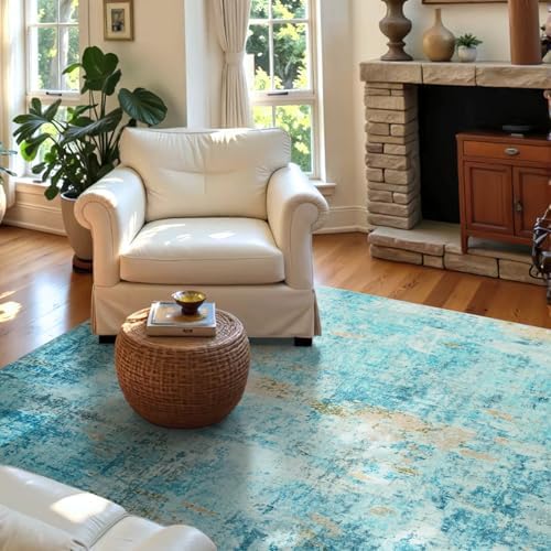 Entryway Rug 3x5 Teal Blue Bedroom Area Rug Washable Non Slip Abstract Boho Rugs for Indoor Entry, Kitchen, Classroom, Bathroom, Kids Girls Room, Office, College Dorm Small Carpet - Image 3